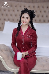 Y611A Nhung tuyết tay dài ĐỎ trơn viền xám cổ PJM