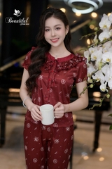 Y653A Lụa Vân tay cộc ĐỎ chữ love cổ tàu viền bèo