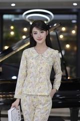 Y577E Lụa Mango tay dài XANH LÁ hoa cổ W