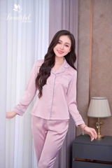 Y810D Lụa Satin tay dài HỒNG NHẠT trơn cổ PJM