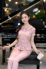 Y652C Lụa Satin tay cộc HỒNG hồ điệp cổ sen