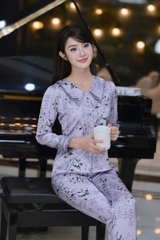 Y577B Lụa satin tay lỡ TÍM cành hoa cổ W