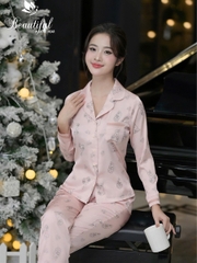 Y619A Lụa Satin tay dài HỒNG gấu pu PJM