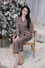 Y613B Lụa satin tay dài NÂU dior cổ PJM