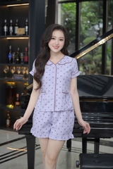 Y918B Đũi quần đùi TÍM chấm bi cổ lượn