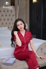 Y737B Lụa Satin quần dài ĐỎ trơn cổ PJM