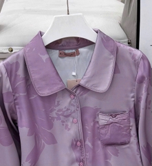 Y839C Lụa Satin tay dài TÍM Loang cổ vòng