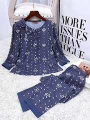 Y610B Lụa Mango tay lỡ XANH THAN nơ đính cổ tròn
