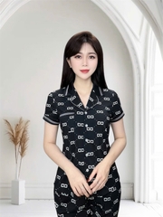 Y733A Lụa Mango ĐEN quần lửng chữ vuông cổ PJM
