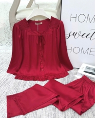 Y807E Lụa Satin tay lỡ  ĐỎ cổ vuông vai chun