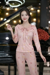 Y585D Lụa satin tay lỡ HỒNG hồ điệp cổ bèo 2 tầng