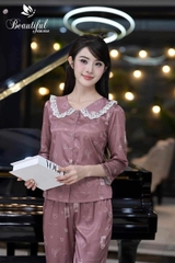 Y584A Lụa Vân tay lỡ TÍM cổ sen phối ren