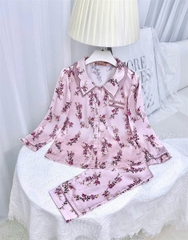 Y578D Lụa satin tay lỡ HỒNG hoa tím cổ vòng 2 tầng
