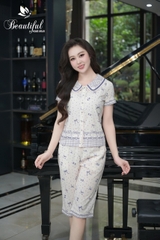 Y934C Lụa Mango quần lửng BE hình nơ cổ sen