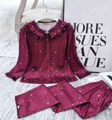 Y846D Lụa Gấm tay lỡ ĐỎ chấm cổ bèo dây buộc