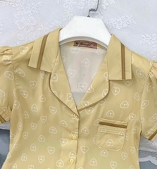 Y911A Lụa Mango quần dài VÀNG tim cổ PJM tay cộc