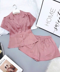 Y739A Lụa Satin quần đùi HỒNG TRƠN cổ PJM