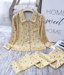 Y839B Lụa Satin tay dài VÀNG tim xanh cổ vòng