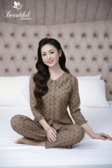 Y801A Lụa Mango tay lỡ NÂU chấm bi cổ sóng 2 lớp