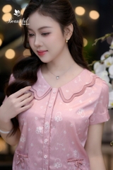 Y654B Lụa Vân tay cộc HỒNG mèo cổ lượn 2 tầng