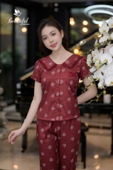 Y659B Lụa Vân quần dài ĐỎ chữ M cổ nẹp viền bèo