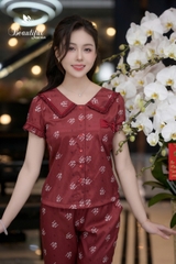 Y659B Lụa Vân quần dài ĐỎ chữ M cổ nẹp viền bèo