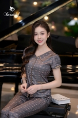 Y657C Lụa Vân tay cộc NÂU hoa văn cổ sen