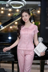 Y656A Lụa Vân tay cộc HỒNG Tim chữ cổ bèo