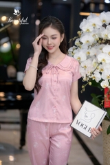 Y656A Lụa Vân tay cộc HỒNG Tim chữ cổ bèo