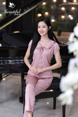 Y26A Lụa Satin dài HỒNG trơn cổ bèo dây buộc