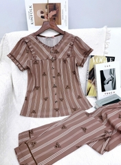 Y661A Lụa Mango tay cộc NÂU con ong cổ 2 cúc