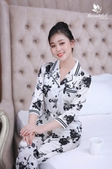 Y664A Lụa vân tay lỡ TRẮNG hoa hồng cổ PJM