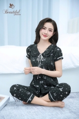 Y674A Lụa Mango quần dài ĐEN nơ cổ dây buộc