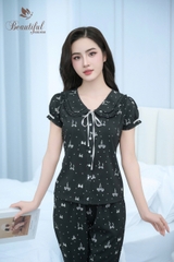 Y674A Lụa Mango quần dài ĐEN nơ cổ dây buộc