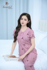 Y676A Lụa Mango quần dài HỒNG cổ vòng hình 4 lá