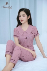 Y676A Lụa Mango quần dài HỒNG cổ vòng hình 4 lá