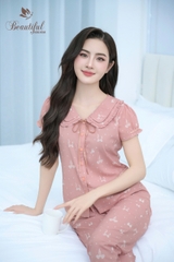 Y674B Lụa Mango quần dài CAM nơ cổ dây buộc