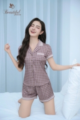 Y683A Lụa satin quần đùi NÂU răng sói PJM