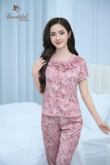 Y673B Lụa satin quần lửng HỒNG cổ nhúm bèo