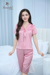 Y675B Lụa satin quần lửng HỒNG tim cổ V tết