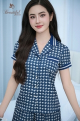 Y683B Lụa satin quần đùi XANH răng sói PJM