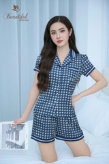 Y683B Lụa satin quần đùi XANH răng sói PJM