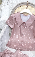 Y689A Lụa satin quần dài HỒNG trái tim cổ W vòng sau