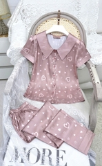Y689A Lụa satin quần dài HỒNG trái tim cổ W vòng sau