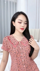 Y688A Lụa hàn quần lửng CAM hoa nhí cổ 2 tầng