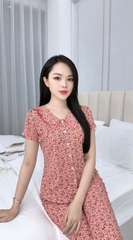 Y688A Lụa hàn quần lửng CAM hoa nhí cổ 2 tầng