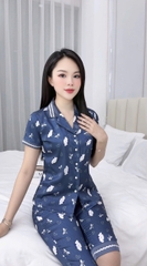 Y692A Lụa vân quần lửng XANH nơ PJM phối ren