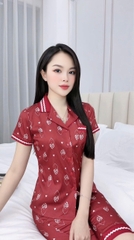 Y692B Lụa vân quần lửng ĐỎ nơ PJM phối ren