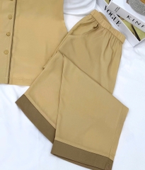 Y708A Lụa Mango quần lửng VÀNG trơn cổ sen vòng sau