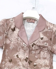 Y712B Lụa satin quần dài NÂU ngôi sao cổ PJM